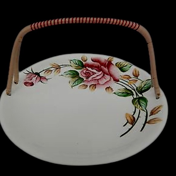 Vintage Leftons China #939  American Rose with woven handle Serving Plate - Picture 4 of 5